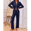 Ekouaer Pajamas For Women Set Button Down Sleepwear Long Pj Pant Lounge Set | 2 Pieces,Long Sleeve,Patch Pocket,Elastic Waistband,Soft,Breathable,Lightweight,Fall and Winter(Navy Star)
