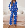 Ekouaer Pajamas For Women Set Button Down Sleepwear Long Pj Pant Lounge Set | 2 Pieces,Long Sleeve,Patch Pocket,Elastic Waistband,Soft,Breathable,Lightweight,Fall and Winter(Blue Snowman)