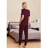 Ekouaer Pajamas for Women Set 2 Piece Fall Sleepwear with Pockets | Soft Ladies Pajama Sets, Matching Pjs, Short Sleeve Lounge Sets, Joggers Long Pants, Casual Loungewear(Dark Red-black)