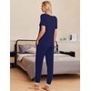 Ekouaer Pajamas for Women Set 2 Piece Fall Sleepwear with Pockets | Soft Ladies Pajama Sets, Matching Pjs, Short Sleeve Lounge Sets, Joggers Long Pants, Casual Loungewear(Navy Blue)