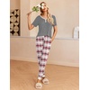 Ekouaer Pajamas for Women Set 2 Piece Fall Sleepwear with Pockets | Soft Ladies Pajama Sets, Matching Pjs, Short Sleeve Lounge Sets, Joggers Long Pants, Casual Loungewear(Gery-heart Plaid)