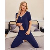 Ekouaer Pajamas for Women Set 2 Piece Fall Sleepwear with Pockets | Soft Ladies Pajama Sets, Matching Pjs, Short Sleeve Lounge Sets, Joggers Long Pants, Casual Loungewear(Navy Blue)