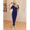 Ekouaer Pajamas for Women Set 2 Piece Fall Sleepwear with Pockets | Soft Ladies Pajama Sets, Matching Pjs, Short Sleeve Lounge Sets, Joggers Long Pants, Casual Loungewear(Navy Blue)