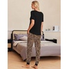 Ekouaer Pajamas for Women Set 2 Piece Fall Sleepwear with Pockets | Soft Ladies Pajama Sets, Matching Pjs, Short Sleeve Lounge Sets, Joggers Long Pants, Casual Loungewear(Black Leopard)