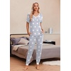 Ekouaer Pajamas for Women Set 2 Piece Fall Sleepwear with Pockets | Soft Ladies Pajama Sets, Matching Pjs, Short Sleeve Lounge Sets, Joggers Long Pants, Casual Loungewear(Light Gray Star)