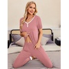 Ekouaer Pajamas for Women Set 2 Piece Fall Sleepwear with Pockets | Soft Ladies Pajama Sets, Matching Pjs, Short Sleeve Lounge Sets, Joggers Long Pants, Casual Loungewear(Red Stripe)