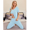 Ekouaer Pajamas for Women Set 2 Piece Fall Sleepwear with Pockets | Soft Ladies Pajama Sets, Matching Pjs, Short Sleeve Lounge Sets, Joggers Long Pants, Casual Loungewear(Light Blue)