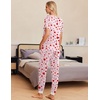 Ekouaer Pajamas for Women Set 2 Piece Fall Sleepwear with Pockets | Soft Ladies Pajama Sets, Matching Pjs, Short Sleeve Lounge Sets, Joggers Long Pants, Casual Loungewear(Pink-love)
