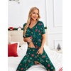 Ekouaer Pajamas for Women Set 2 Piece Fall Sleepwear with Pockets | Soft Ladies Pajama Sets, Matching Pjs, Short Sleeve Lounge Sets, Joggers Long Pants, Casual Loungewear(Dark Green Christmas)