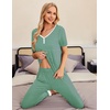 Ekouaer Pajamas for Women Set 2 Piece Fall Sleepwear with Pockets | Soft Ladies Pajama Sets, Matching Pjs, Short Sleeve Lounge Sets, Joggers Long Pants, Casual Loungewear(Green Stripe)