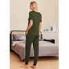 Ekouaer Pajamas for Women Set 2 Piece Fall Sleepwear with Pockets | Soft Ladies Pajama Sets, Matching Pjs, Short Sleeve Lounge Sets, Joggers Long Pants, Casual Loungewear(Deep Army Green)