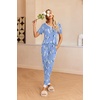 Ekouaer Pajamas for Women Set 2 Piece Fall Sleepwear with Pockets | Soft Ladies Pajama Sets, Matching Pjs, Short Sleeve Lounge Sets, Joggers Long Pants, Casual Loungewear(Blue Flowers)