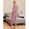 Ekouaer Pajamas for Women Set 2 Piece Fall Sleepwear with Pockets | Soft Ladies Pajama Sets, Matching Pjs, Short Sleeve Lounge Sets, Joggers Long Pants, Casual Loungewear(Pink Love Leopard)