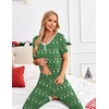 Ekouaer Pajamas for Women Set 2 Piece Fall Sleepwear with Pockets | Soft Ladies Pajama Sets, Matching Pjs, Short Sleeve Lounge Sets, Joggers Long Pants, Casual Loungewear(Green-teddy Christmas)