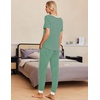 Ekouaer Pajamas for Women Set 2 Piece Fall Sleepwear with Pockets | Soft Ladies Pajama Sets, Matching Pjs, Short Sleeve Lounge Sets, Joggers Long Pants, Casual Loungewear(Green Stripe)