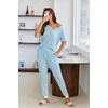 Ekouaer Pajamas for Women Set 2 Piece Fall Sleepwear with Pockets | Soft Ladies Pajama Sets, Matching Pjs, Short Sleeve Lounge Sets, Joggers Long Pants, Casual Loungewear(Light Blue)