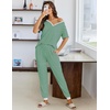 Ekouaer Pajamas for Women Set 2 Piece Fall Sleepwear with Pockets | Soft Ladies Pajama Sets, Matching Pjs, Short Sleeve Lounge Sets, Joggers Long Pants, Casual Loungewear(Green Stripe)