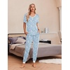 Ekouaer Pajamas for Women Set 2 Piece Fall Sleepwear with Pockets | Soft Ladies Pajama Sets, Matching Pjs, Short Sleeve Lounge Sets, Joggers Long Pants, Casual Loungewear(Blue Cashew)