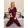 Ekouaer Pajamas for Women Set 2 Piece Fall Sleepwear with Pockets | Soft Ladies Pajama Sets, Matching Pjs, Short Sleeve Lounge Sets, Joggers Long Pants, Casual Loungewear(Dark Red-black)