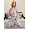 Ekouaer Pajamas for Women Set 2 Piece Fall Sleepwear with Pockets | Soft Ladies Pajama Sets, Matching Pjs, Short Sleeve Lounge Sets, Joggers Long Pants, Casual Loungewear(Light Gray Star)