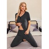 Ekouaer Pajamas for Women Set 2 Piece Fall Sleepwear with Pockets | Soft Ladies Pajama Sets, Matching Pjs, Short Sleeve Lounge Sets, Joggers Long Pants, Casual Loungewear(Dark Gray)