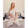 Ekouaer Pajamas for Women Set 2 Piece Fall Sleepwear with Pockets | Soft Ladies Pajama Sets, Matching Pjs, Short Sleeve Lounge Sets, Joggers Long Pants, Casual Loungewear(White Apricot Cashew)