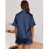 Ekouaer Satin Pajama Set for Women 2 Piece Pj Sets Short Sleeve Sleepwear | Super Soft Silky Summer Loungewear Set with Ruffle Short Sleeve Top and Pocket Shorts, Casual Travel Daily Gift(Navy Blue)