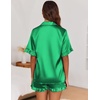 Ekouaer Satin Pajama Set for Women 2 Piece Pj Sets Short Sleeve Sleepwear | Super Soft Silky Summer Loungewear Set with Ruffle Short Sleeve Top and Pocket Shorts, Casual Travel Daily Gift(Green)