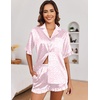 Ekouaer Satin Pajama Set for Women 2 Piece Pj Sets Short Sleeve Sleepwear | Super Soft Silky Summer Loungewear Set with Ruffle Short Sleeve Top and Pocket Shorts, Casual Travel Daily Gift(Pink Leopard)