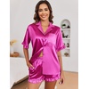 Ekouaer Satin Pajama Set for Women 2 Piece Pj Sets Short Sleeve Sleepwear | Super Soft Silky Summer Loungewear Set with Ruffle Short Sleeve Top and Pocket Shorts, Casual Travel Daily Gift(Rose Red)