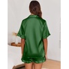 Ekouaer Satin Pajama Set for Women 2 Piece Pj Sets Short Sleeve Sleepwear | Super Soft Silky Summer Loungewear Set with Ruffle Short Sleeve Top and Pocket Shorts, Casual Travel Daily Gift(Dark Green)