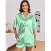 Ekouaer Satin Pajama Set for Women 2 Piece Pj Sets Short Sleeve Sleepwear | Super Soft Silky Summer Loungewear Set with Ruffle Short Sleeve Top and Pocket Shorts, Casual Travel Daily Gift(Gray Green)