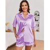 Ekouaer Satin Pajama Set for Women 2 Piece Pj Sets Short Sleeve Sleepwear | Super Soft Silky Summer Loungewear Set with Ruffle Short Sleeve Top and Pocket Shorts, Casual Travel Daily Gift(Lilac)