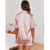 Ekouaer Satin Pajama Set for Women 2 Piece Pj Sets Short Sleeve Sleepwear | Super Soft Silky Summer Loungewear Set with Ruffle Short Sleeve Top and Pocket Shorts, Casual Travel Daily Gift(Lotus Pink)
