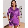 Ekouaer Satin Pajama Set for Women 2 Piece Pj Sets Short Sleeve Sleepwear | Super Soft Silky Summer Loungewear Set with Ruffle Short Sleeve Top and Pocket Shorts, Casual Travel Daily Gift(Purple)