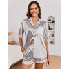 Ekouaer Satin Pajama Set for Women 2 Piece Pj Sets Short Sleeve Sleepwear | Super Soft Silky Summer Loungewear Set with Ruffle Short Sleeve Top and Pocket Shorts, Casual Travel Daily Gift(Light Grey)