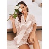Ekouaer Satin Pajama Set for Women 2 Piece Pj Sets Short Sleeve Sleepwear | Super Soft Silky Summer Loungewear Set with Ruffle Short Sleeve Top and Pocket Shorts, Casual Travel Daily Gift(Champagne)