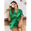 Ekouaer Satin Pajama Set for Women 2 Piece Pj Sets Short Sleeve Sleepwear | Super Soft Silky Summer Loungewear Set with Ruffle Short Sleeve Top and Pocket Shorts, Casual Travel Daily Gift(Green)