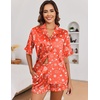 Ekouaer Satin Pajama Set for Women 2 Piece Pj Sets Short Sleeve Sleepwear | Super Soft Silky Summer Loungewear Set with Ruffle Short Sleeve Top and Pocket Shorts, Casual Travel Daily Gift(Z-christmas Red)
