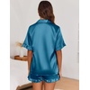 Ekouaer Satin Pajama Set for Women 2 Piece Pj Sets Short Sleeve Sleepwear | Super Soft Silky Summer Loungewear Set with Ruffle Short Sleeve Top and Pocket Shorts, Casual Travel Daily Gift(Dark Blue)