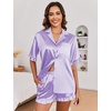 Ekouaer Satin Pajama Set for Women 2 Piece Pj Sets Short Sleeve Sleepwear | Super Soft Silky Summer Loungewear Set with Ruffle Short Sleeve Top and Pocket Shorts, Casual Travel Daily Gift(Lavender)