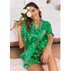 Ekouaer Satin Pajama Set for Women 2 Piece Pj Sets Short Sleeve Sleepwear | Super Soft Silky Summer Loungewear Set with Ruffle Short Sleeve Top and Pocket Shorts, Casual Travel Daily Gift(Z-christmas Green)