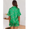 Ekouaer Satin Pajama Set for Women 2 Piece Pj Sets Short Sleeve Sleepwear | Super Soft Silky Summer Loungewear Set with Ruffle Short Sleeve Top and Pocket Shorts, Casual Travel Daily Gift(Z-christmas Green)