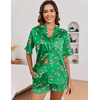 Ekouaer Satin Pajama Set for Women 2 Piece Pj Sets Short Sleeve Sleepwear | Super Soft Silky Summer Loungewear Set with Ruffle Short Sleeve Top and Pocket Shorts, Casual Travel Daily Gift(Z-christmas Green)