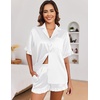 Ekouaer Satin Pajama Set for Women 2 Piece Pj Sets Short Sleeve Sleepwear | Super Soft Silky Summer Loungewear Set with Ruffle Short Sleeve Top and Pocket Shorts, Casual Travel Daily Gift(A-white)