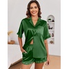 Ekouaer Satin Pajama Set for Women 2 Piece Pj Sets Short Sleeve Sleepwear | Super Soft Silky Summer Loungewear Set with Ruffle Short Sleeve Top and Pocket Shorts, Casual Travel Daily Gift(Dark Green)