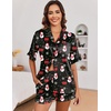 Ekouaer Satin Pajama Set for Women 2 Piece Pj Sets Short Sleeve Sleepwear | Super Soft Silky Summer Loungewear Set with Ruffle Short Sleeve Top and Pocket Shorts, Casual Travel Daily Gift(Z-black Christmas)