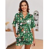 Ekouaer Satin Pajama Set for Women 2 Piece Pj Sets Short Sleeve Sleepwear | Super Soft Silky Summer Loungewear Set with Ruffle Short Sleeve Top and Pocket Shorts, Casual Travel Daily Gift(Z-christmas Snowman)