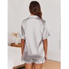 Ekouaer Satin Pajama Set for Women 2 Piece Pj Sets Short Sleeve Sleepwear | Super Soft Silky Summer Loungewear Set with Ruffle Short Sleeve Top and Pocket Shorts, Casual Travel Daily Gift(Light Grey)