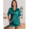 Ekouaer Satin Pajama Set for Women 2 Piece Pj Sets Short Sleeve Sleepwear | Super Soft Silky Summer Loungewear Set with Ruffle Short Sleeve Top and Pocket Shorts, Casual Travel Daily Gift(Blue Green)